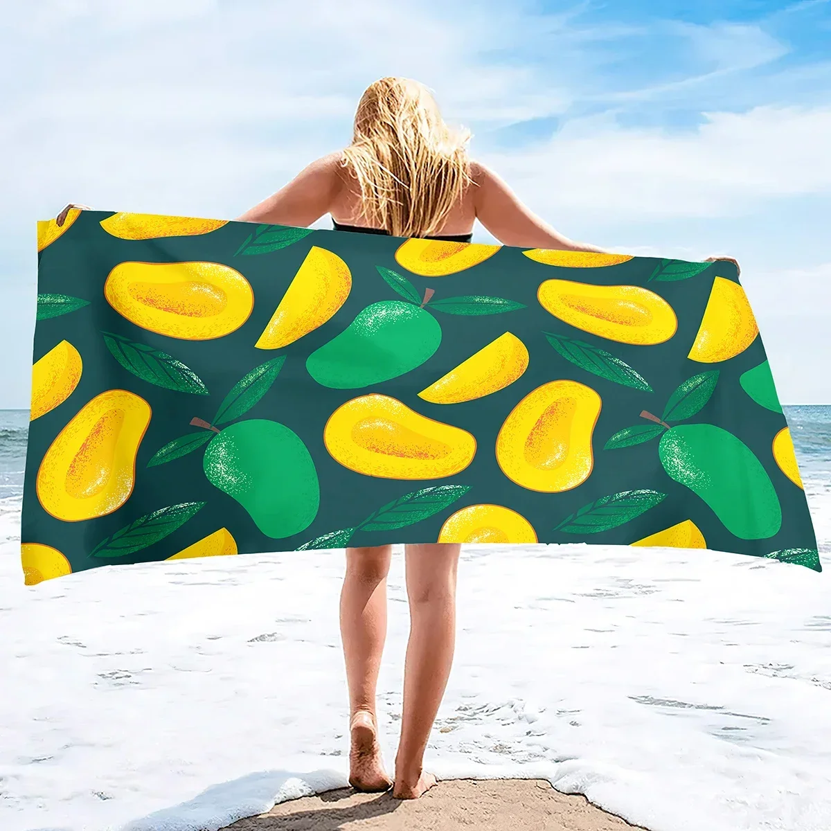 Быстросохнущее пляжное полотенце из микрофибры с фруктами манго и песка легкое