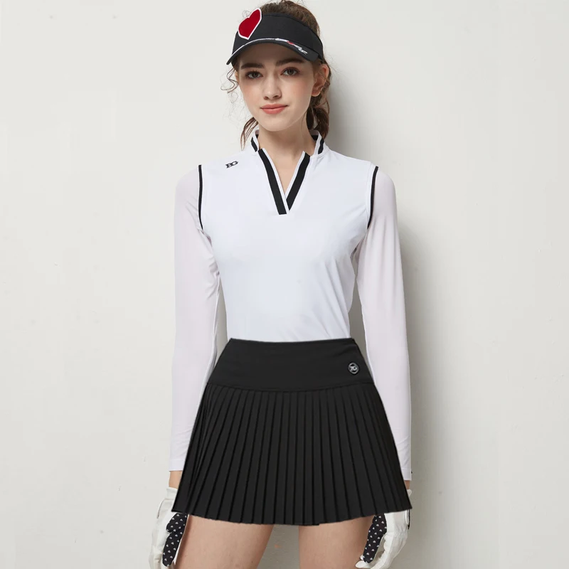 

New Blktee Golf Women's Clothing Suit Ice Silk Long Sleeve Top Ladies V-neck T-shirt Slim Slim Fit Woman Sports Pleated Skirt