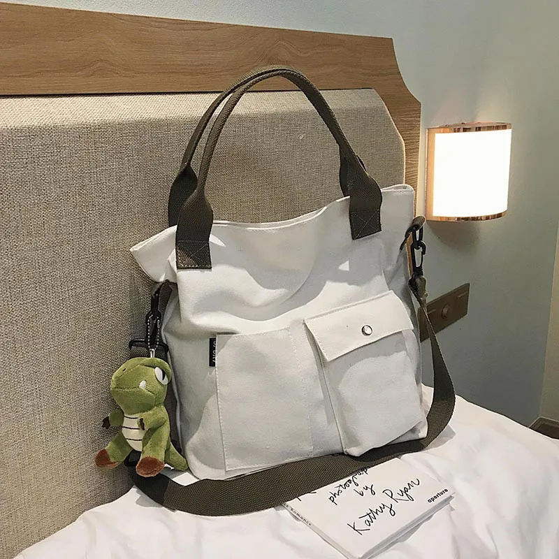 

Canvas Large Women's Bag 2022 New Korean Version of The Student Class Portable Tote Handbag Shoulder Messenger Bag