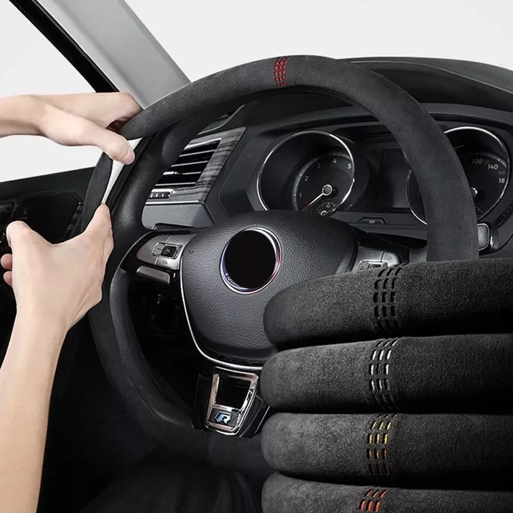 

Steering Wheel Cover Non-slip D-shaped Round Breathable Sweat-absorbent Suede Cover for All Seasons
