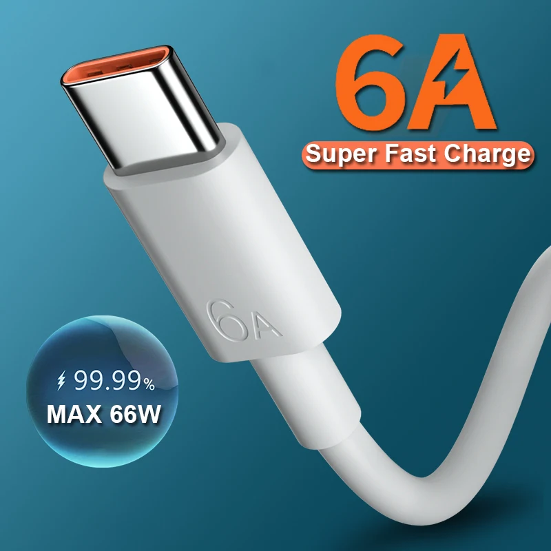 

6A 66w USB Type C Cable Wire for Huawei Samsung S10 S20 Xiaomi Mi 11 Mobile Phone Fast Charging USB C Cable Type-C Charger Cable