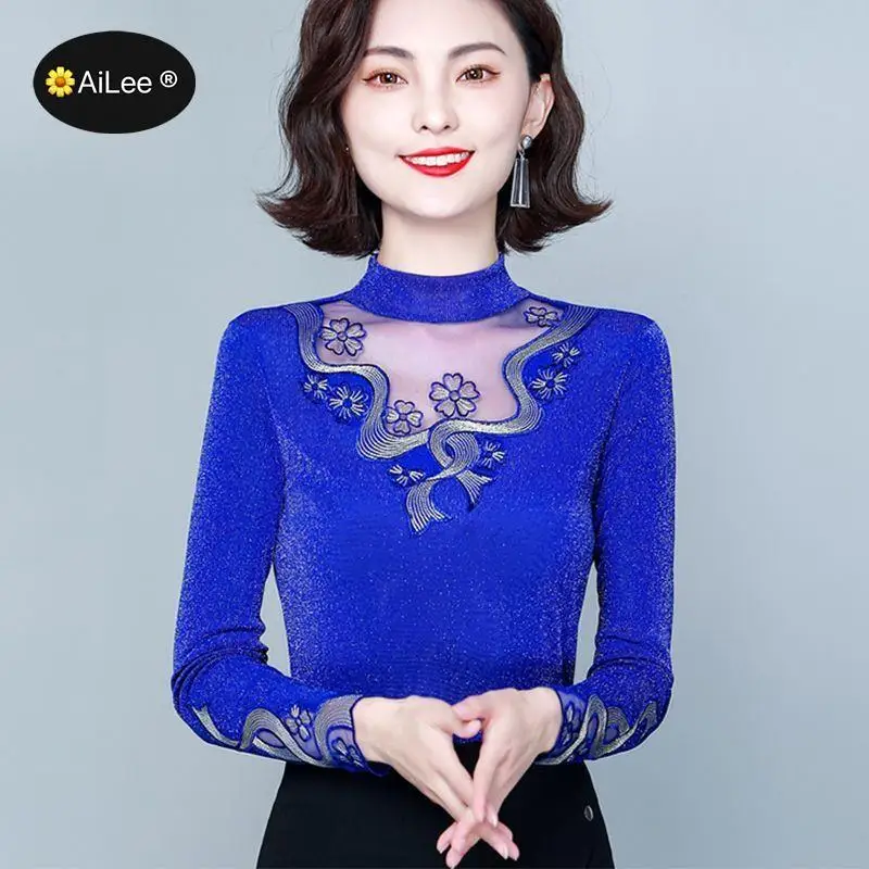 Винтажный кружевной пуловер с высоким воротником блузка женская зимняя