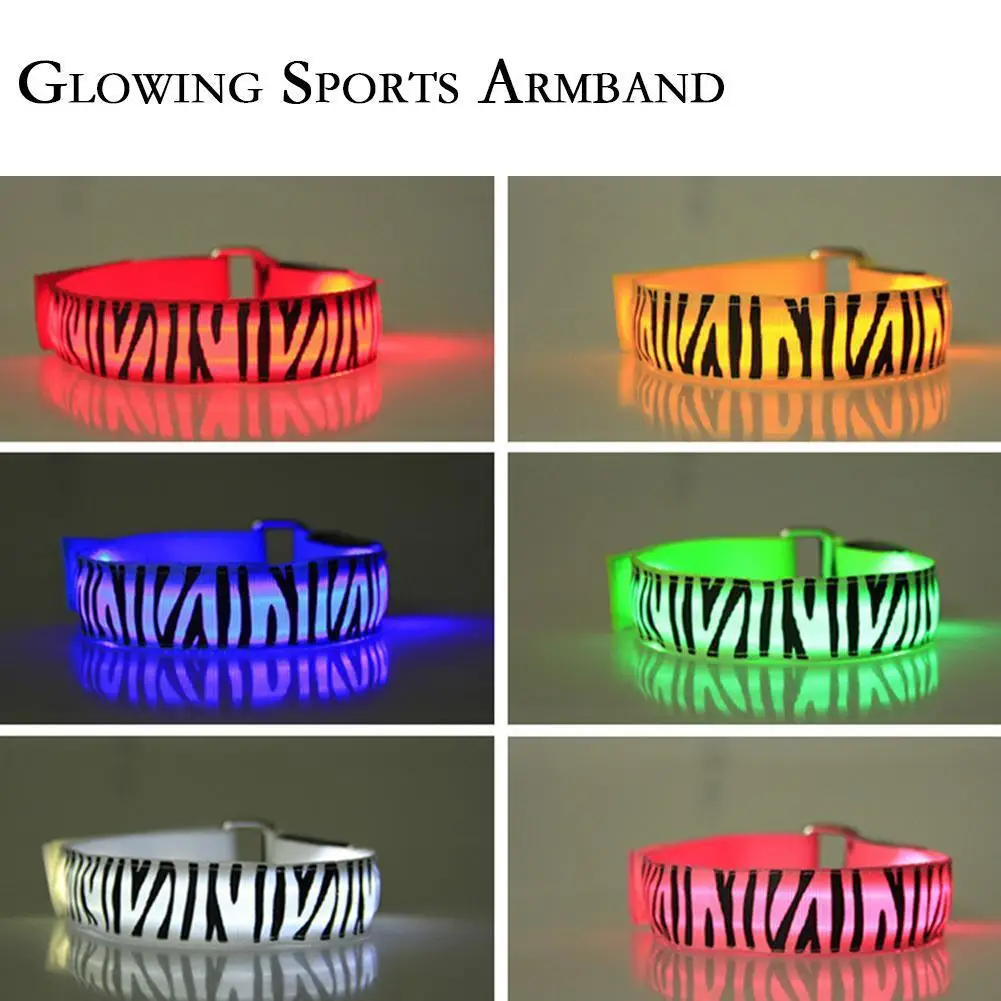 

LED Luminous Night Running Armband Zebra Pattern Reflective Safety Belt Outdoor Sports Mountaineering Riding Luminous Arm Band