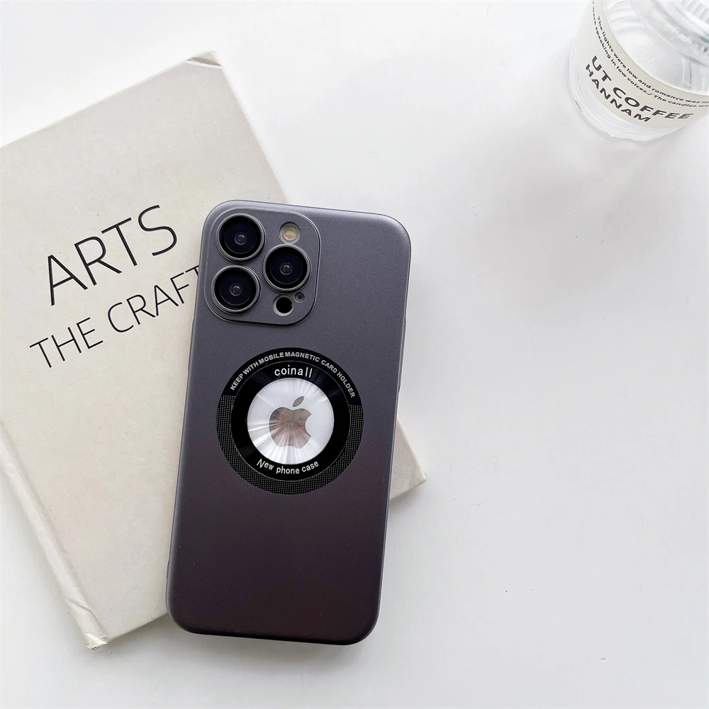 

Magnetic Logo Hole PC Case For iPhone 14 13 12 Pro Max 14Pro For Magsafe Wireless Charging Glass Lens Protector Shockproof Cover