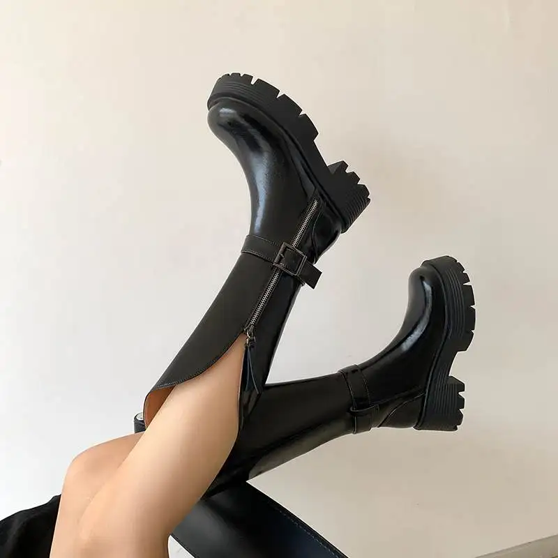 Krazing Pot длинные сапоги из натуральной кожи с круглым носком и средним каблуком для