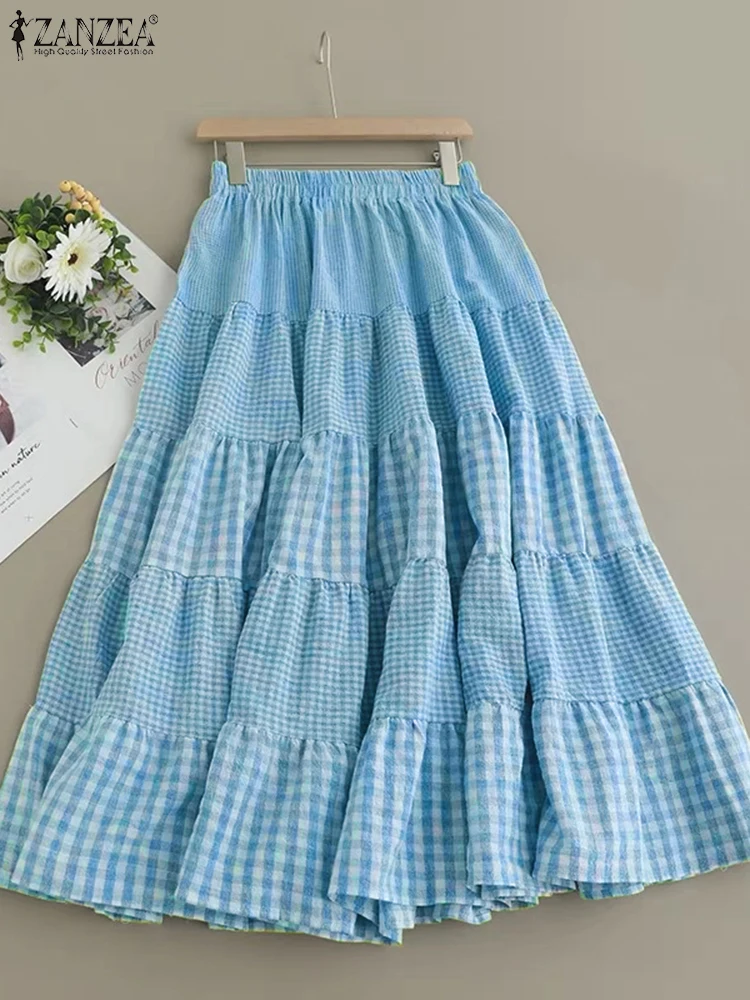 ZANZEA 2024 осенняя праздничная юбка с эластичной резинкой на талии женская клетчатая