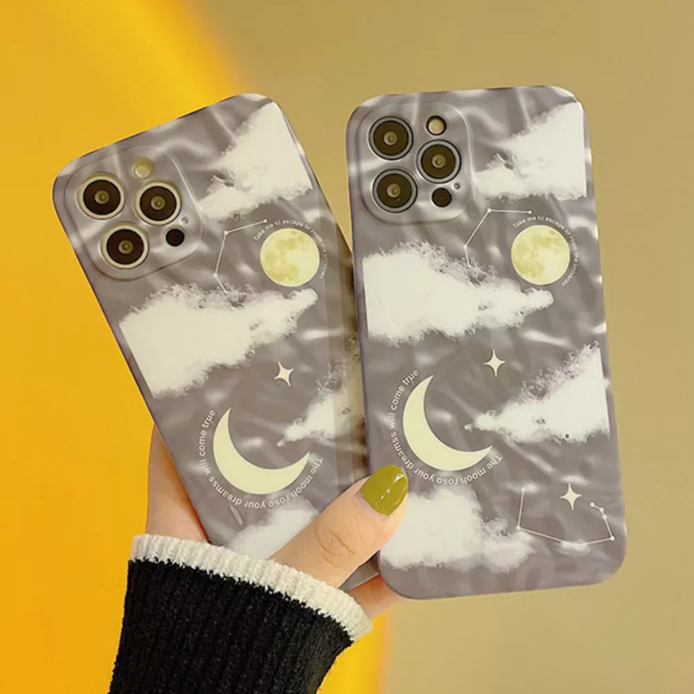 

3D Wrinkles Clouds Moon Sun Case For iPhone 13 11 12 Pro Max Phone Cases for iPhone XR XS Max X 7 8 Plus Soft TPU Back Cover