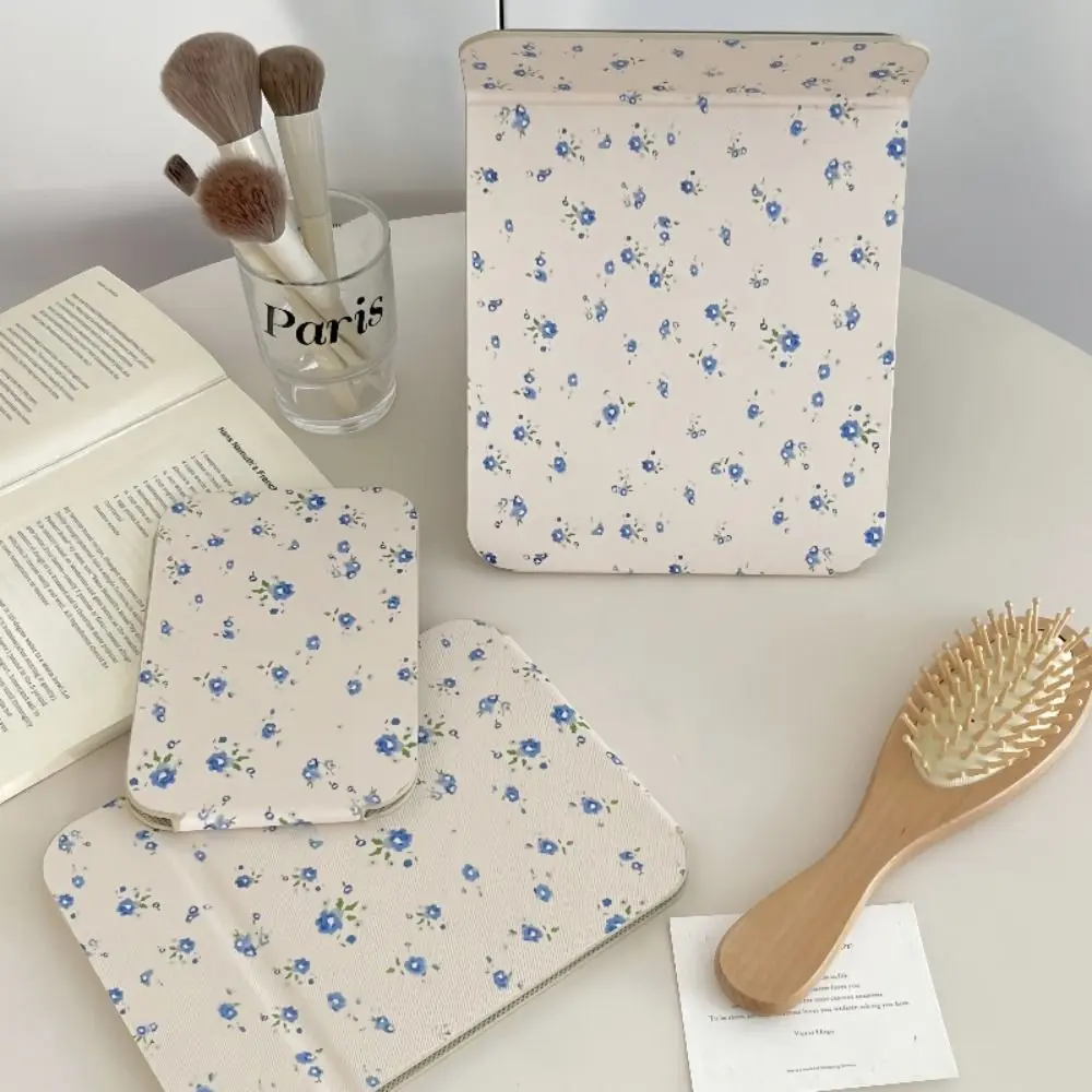 Маленькая настольная подставка из искусственной кожи складное зеркало с цветком