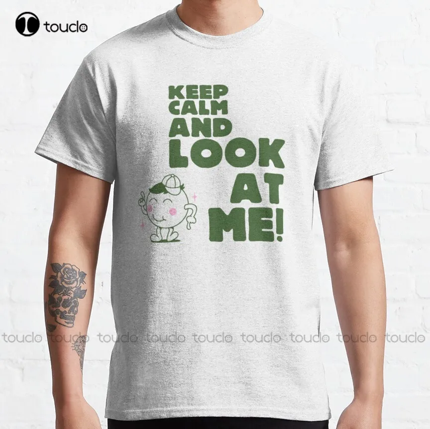 

Классическая футболка с надписью Keep Calm And Look At Me, белая футболка, индивидуальная футболка для подростков, унисекс, футболка с цифровой печать...