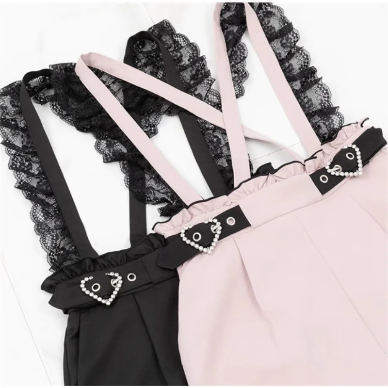 Spring and Summer Women's Shorts New Suspender Shorts Female Loose Slimming Rojita Japanese Style Cute Lace Lolita Casual Shorts
