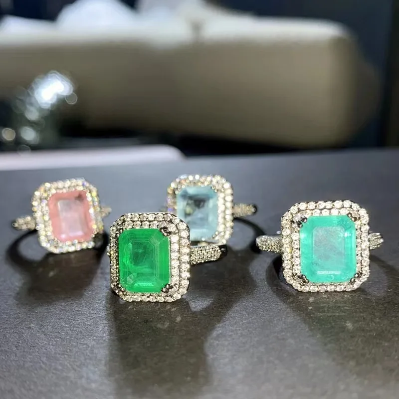 

Новое красочное кольцо Paraiba для женщин 925 модное кольцо с основным камнем 8*10 вата карамельного цвета кольцо с сокровищами подарок на день ро...
