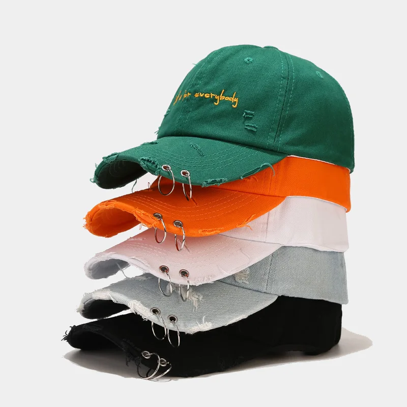 

GQILYYBZ Iron ring baseball cap men's and women's trend personality outdoor sun hat cap sun hat Korean embroidered hip hop hat