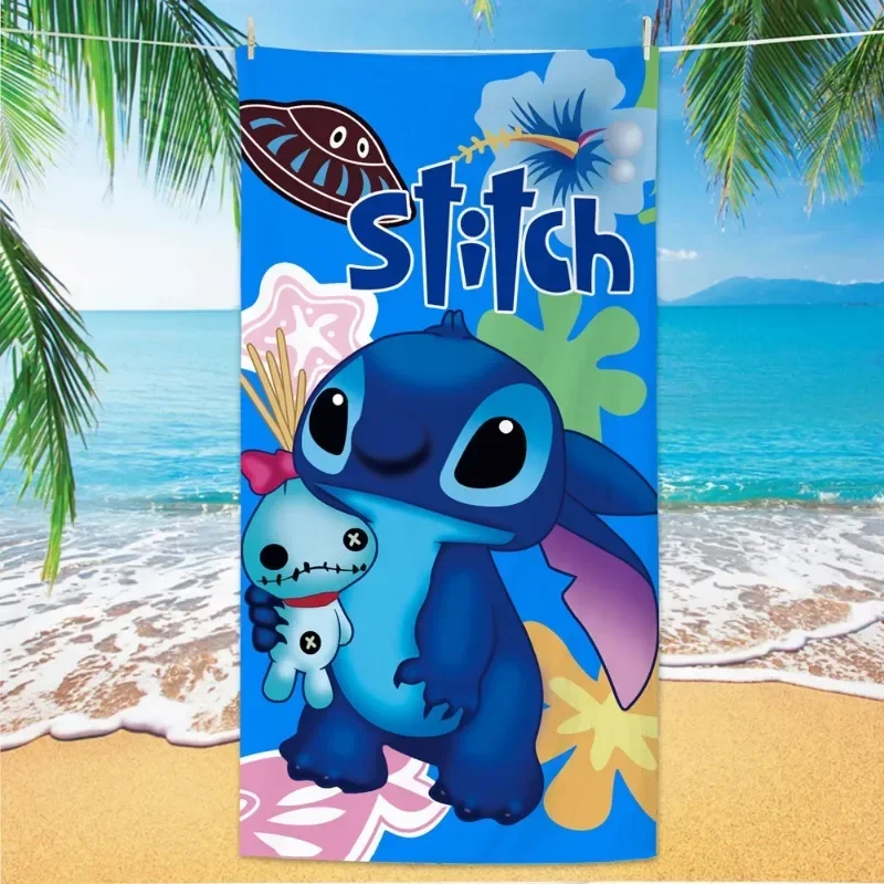 Фото Kawaii Disney Stitch Пляжное полотенце с рисунком Милая микрофибра Большое пляжное банное полотенце Одеяло Многофункциональное быстросохнущее квадратное полотенце №1