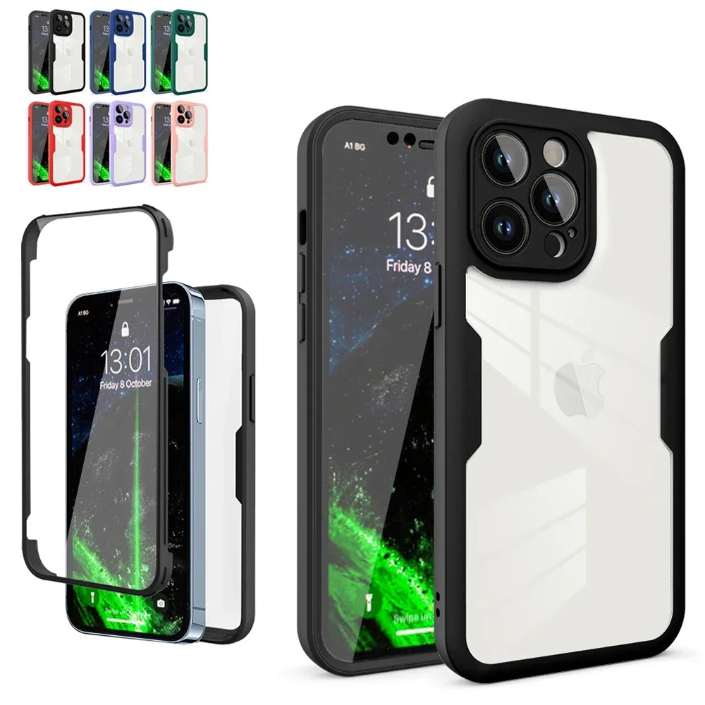 Полноразмерный чехол для iPhone 16 15 14 13 12 11 Pro X 10 XS Max XR SE3 SE Mini 7 8 со встроенным защитным