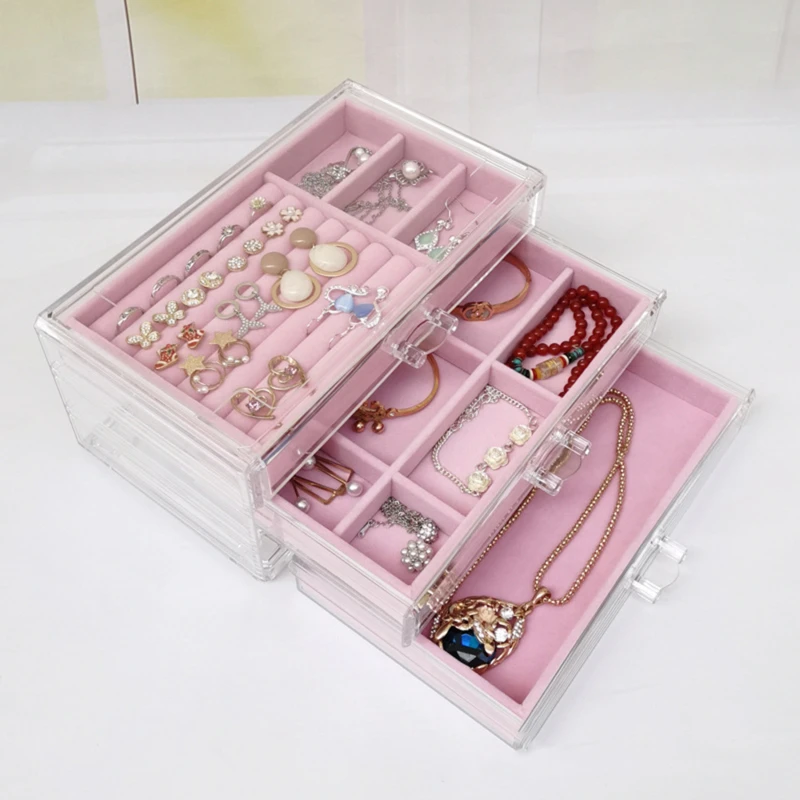 

Three Pumping Cosmetic Storage Box Jewelry Necklace Finishing Box Earrings Ring Display Rack Flannel Tray Storage Box Organizer