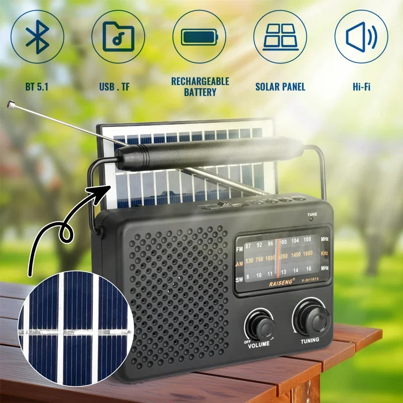 Портативное FM AM SW радио с питанием от солнечной панели беспроводной Bluetooth-динамик