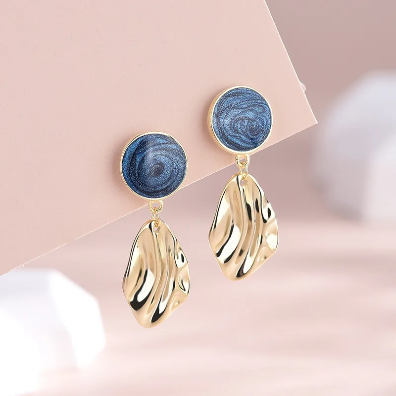 

Kawiia 100% 925 Sterling Silver Plated 24K Gold Earring Smog Blue Earring Atmosphere Simple Jewelry Stud Earrings for Women
