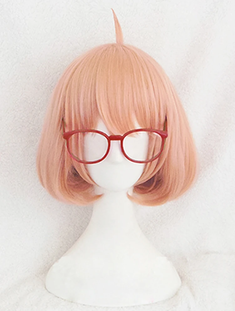 

Парик Kyokai no Kanata Косплей-костюм Kuriyama Mirai, короткие, оранжевые, розовые, термостойкие синтетические волосы + красные очки + шапочка для парика