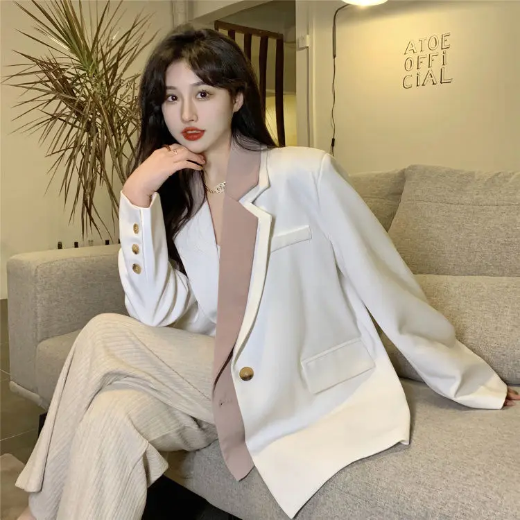 

Женский приталенный Блейзер из двух частей, белый блейзер с длинным рукавом в офисном стиле, Дамская куртка, 2022