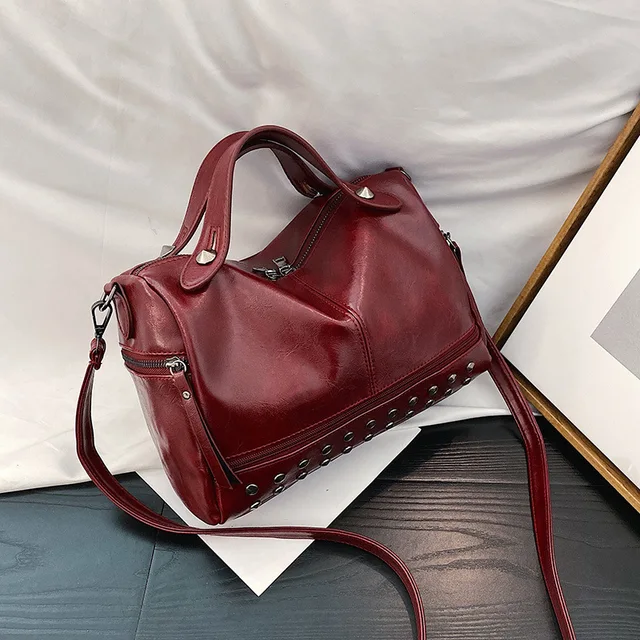 Women Boston Bag Shoulder Strap Handbag Female Trend Fashion Tote Rivet  Autumn Winter Soft PU Black Cross Body Bag Short Handles - купить по  выгодной цене | AliExpress