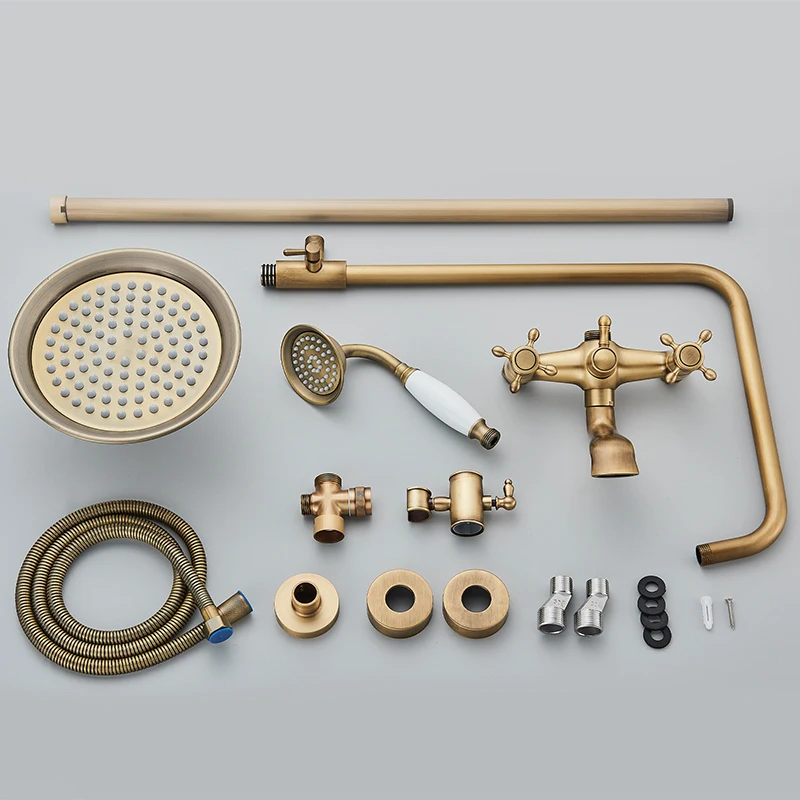 Душевой смеситель ванной комнаты Rainfall с двумя рукоятками, комплект из античной латуни, система с душевой головкой 8" и насадкой для душа.
