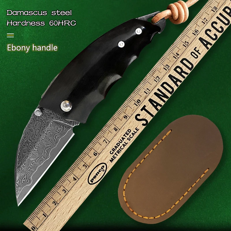 

Складной нож из дамасской стали 60HRC, кованый вручную, с кожаным чехлом, для кемпинга, рыбалки, охоты, выживания, самообороны, инструмент для п...