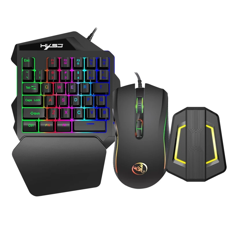 

HXSJ 3 In 1 One-Handed RGB Keyboard Gaming Mouse With Converter Adapter Combo For One PS4 PS3 Switch Phone PUBG Game A869