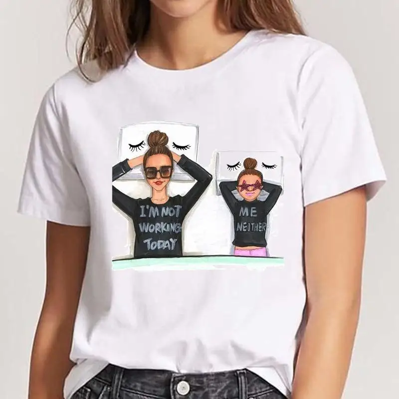 Футболка женская с принтом модная рубашка коротким рукавом для дочери и мамы в