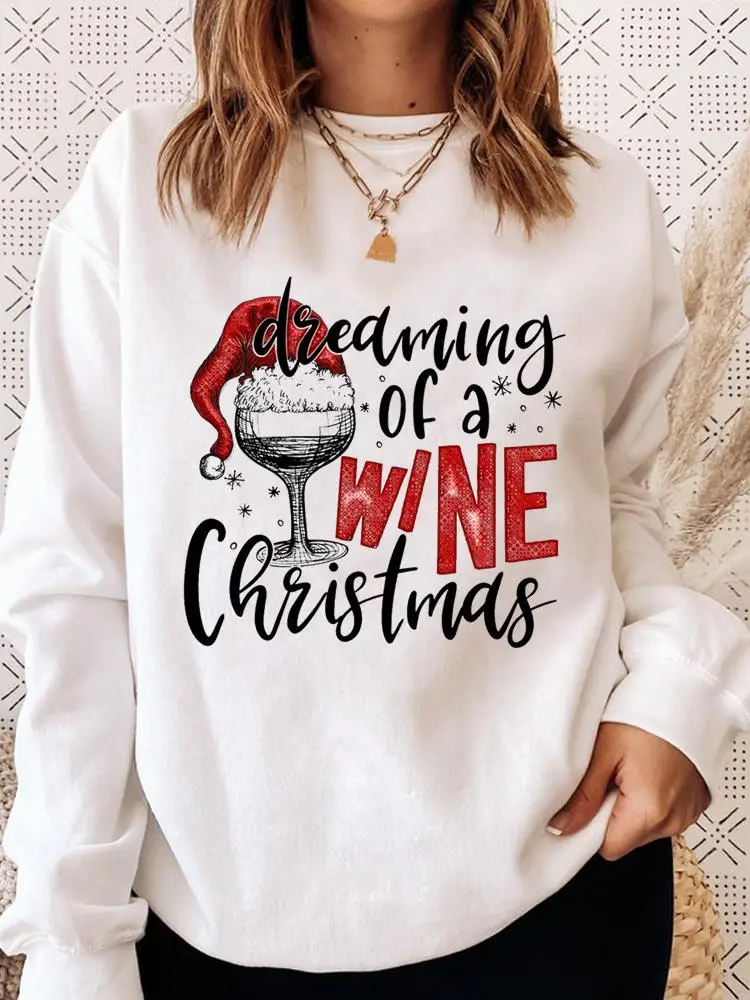 

Festival Merry Christmas Clothes Cartoon Fashion Women Wine Love Sweet 90s Cute Clothing Female Graphic Pullover Sweatshirts