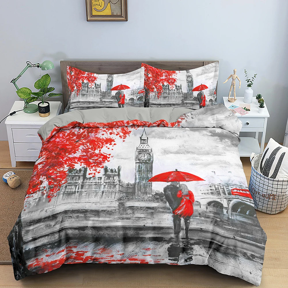 

Paris Eiffel Tower King Queen Duvet Cover World Famous Romantic Attractions Bedding Set Women Girls 2/3pcs Polyester Quilt Cover