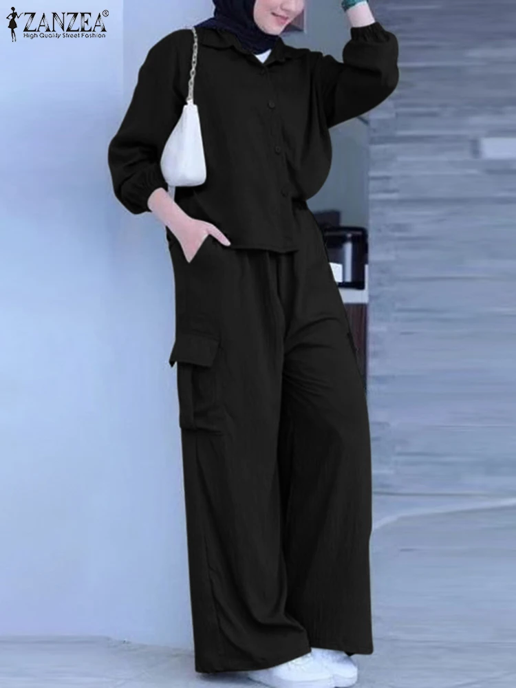 Модный осенний костюм ZANZEA из рубашки и брюк с длинным рукавом женские спортивные