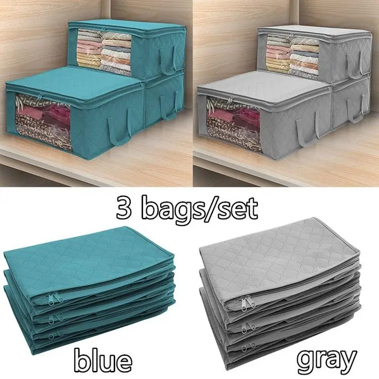 

3Pcs Thickened Non-woven Quilt Storage Bag Clothes Storage Box Travel Portable Storage Box Folding Closet Organizer