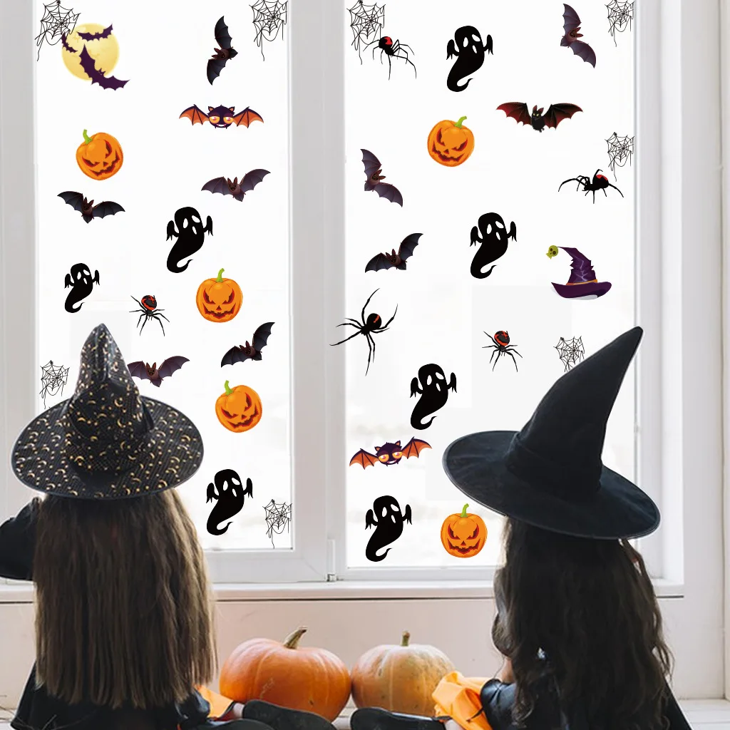 

Halloween Window Clings,Window Stickers Spider Bat Spooky Pumpkin Witch Decals Happy Halloween Decorations for Party Glass 2022