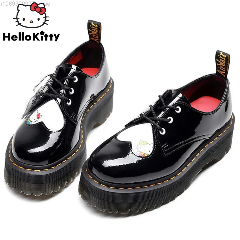 

Женские кожаные туфли на платформе Sanrio, элегантные лоферы на плоской подошве, с мультяшным рисунком Hello Kitty, Лолита, Y2k