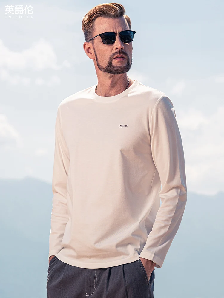 Yingjilun Smooth Mercerized Cotton Long sleeves Shirt Men's Spring and Autumn European American Simple Letter Embroidery ...