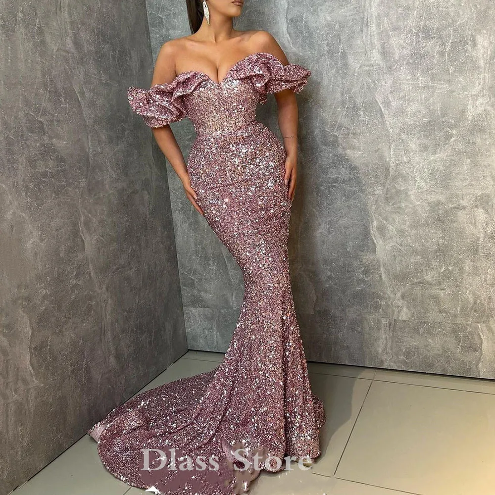 

Short Sleeves Sequins Formal Celebrity Evening Dress 2022 Floor-Length Elegant Women's Prom Party Gown שמלות ערב Robes De Bal