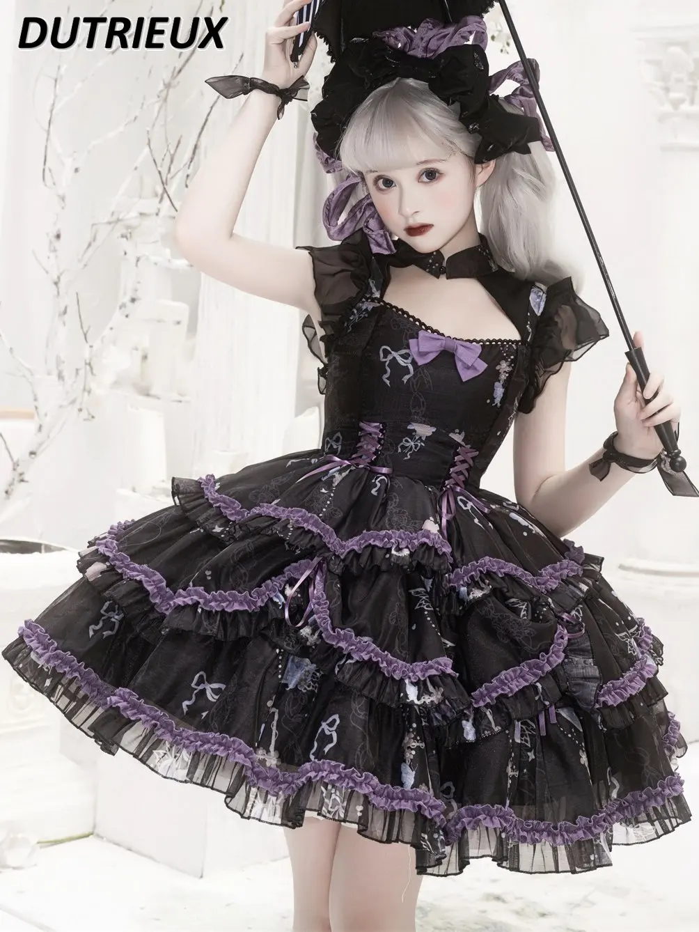 Original Jsk Daily Retro Girl Lolita Dress Suspender Dress Lolita Spring and Summer Print High Waist Short Sleeveless Dress