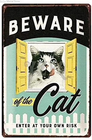 

Vintage Metal Sign Tin Sign Beware of The Cat Home Bar Club Pub Wall Decor Signs
