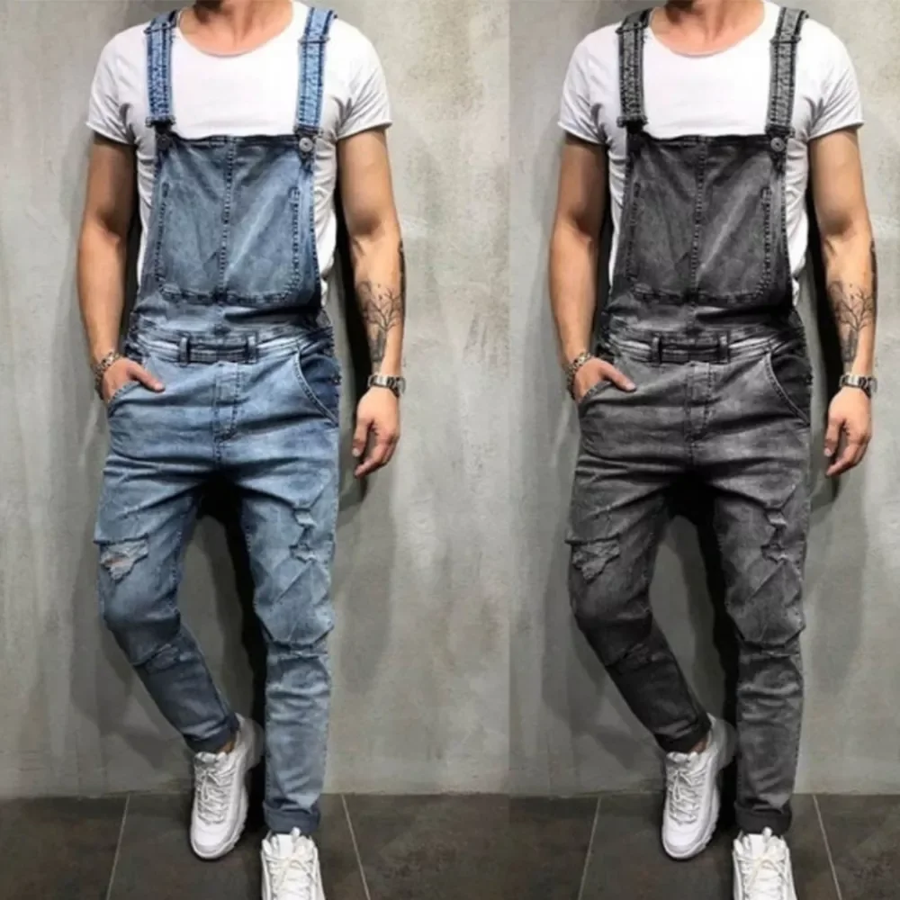 New2022 Fashion Men's Ripped Jeans Jumpsuits Ankle Length Letter printing Distressed Denim Bib Overalls For Men Suspender Pa