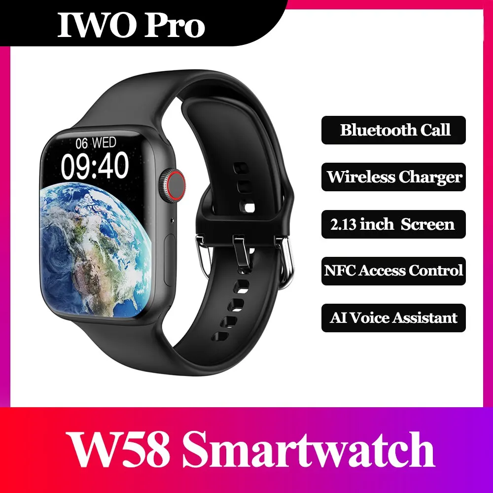 New W58 Smart Watch Men NFC Sports Health Monitor Bluetooth Call Women IP68 Waterproof Smartwatch with Wireless Charger