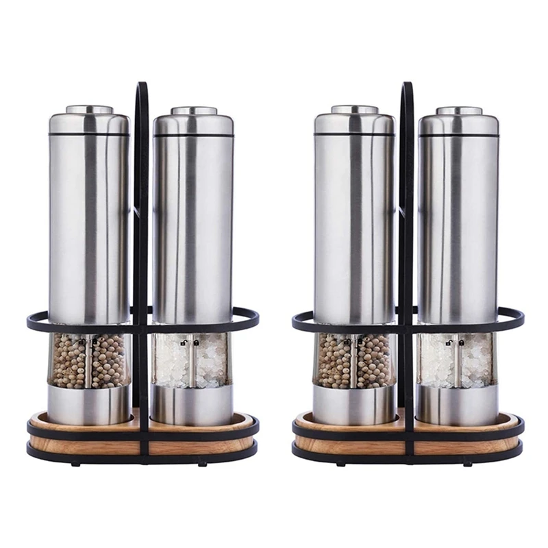 

4 Pcs Salt And Pepper Mill Set,Electric Pepper Mills With Stand,Ceramic Grinders With Adjustable Coarseness