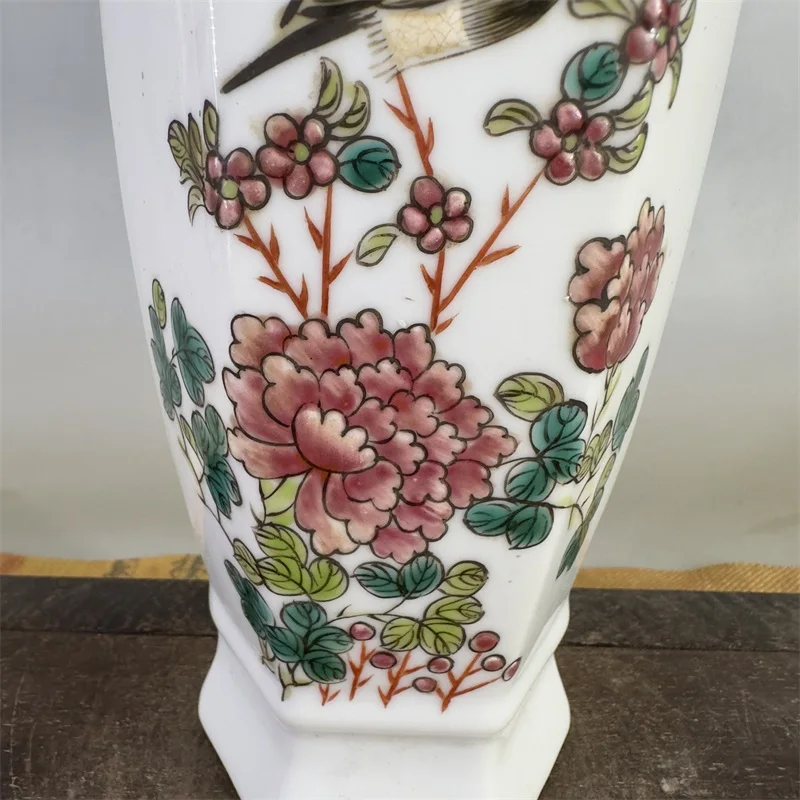 Qing Famille роза и птица шестиугольная ваза антикварная фарфоровая ваза украшения горшки украшения ручная роспись старый дисплей (art.: 3920cfbc310ef) - 3920cfbc310ef