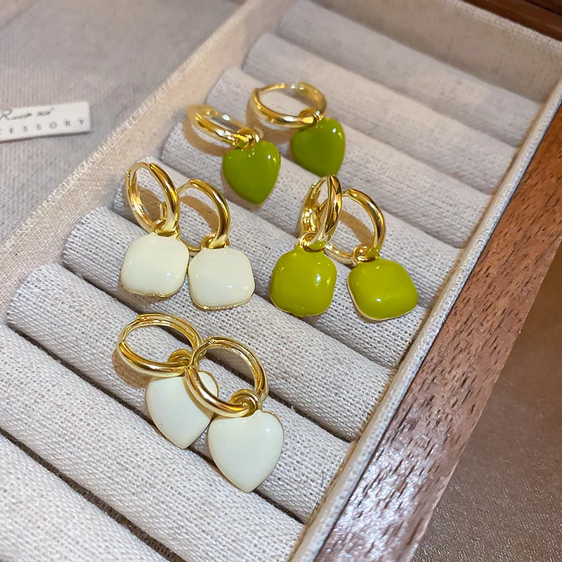 

New Creative Heart Square Pedant Hoop Earring for Women Girls Simple Sweet Dangle Ear Jewelry Drop Earrings Gifts 2023