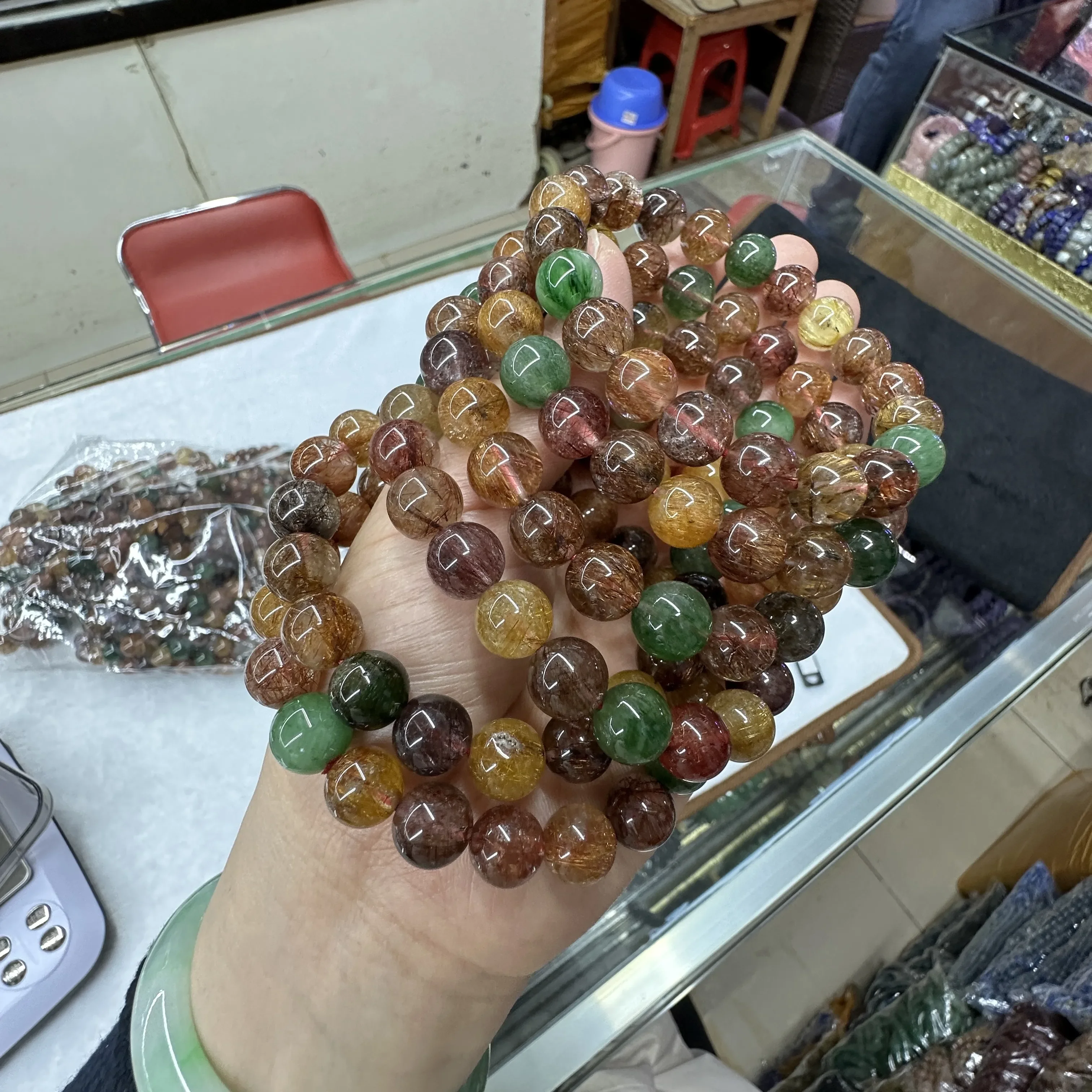 

AAAA Natural Mixed Rutilated Quartz Beads Round Loose Spacer Colorful Hair Crystal Stone Jewelry Making Diy Bracelet wholesale