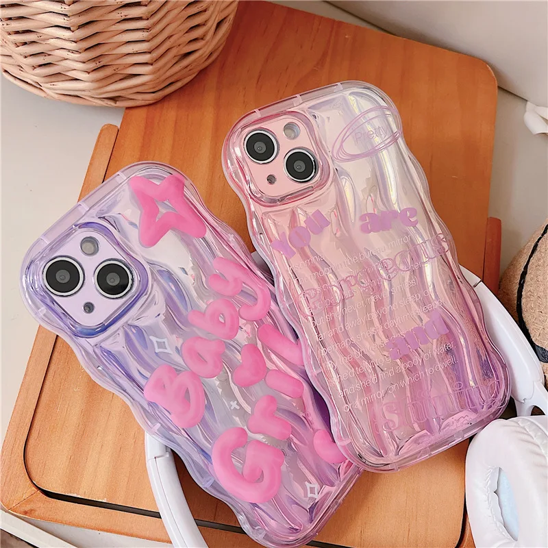 

Fashion Wave frame Pink Girl English Mobile Phone Case for IPhone11 12 13 14 Pro Max TPU