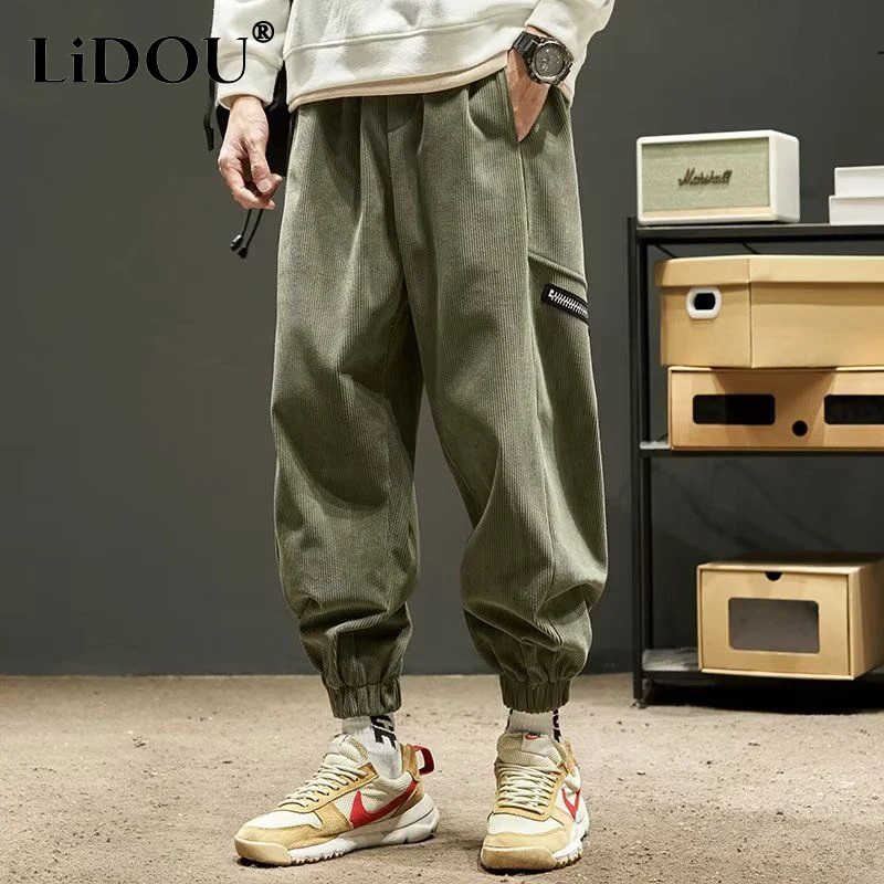 

Spring Autumn Fashion Temperament Casual Solid Color Sweatpants Man Corduroy Loose All Match Male Pants Chic Streetwear Clothes