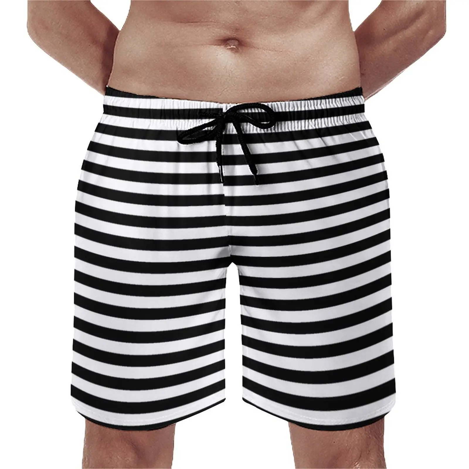 

Board Shorts Classic Striped Vintage Cute Swimming Trunks Horizontal Black Stripes Comfortable Sports Surf Trendy Beach Shorts