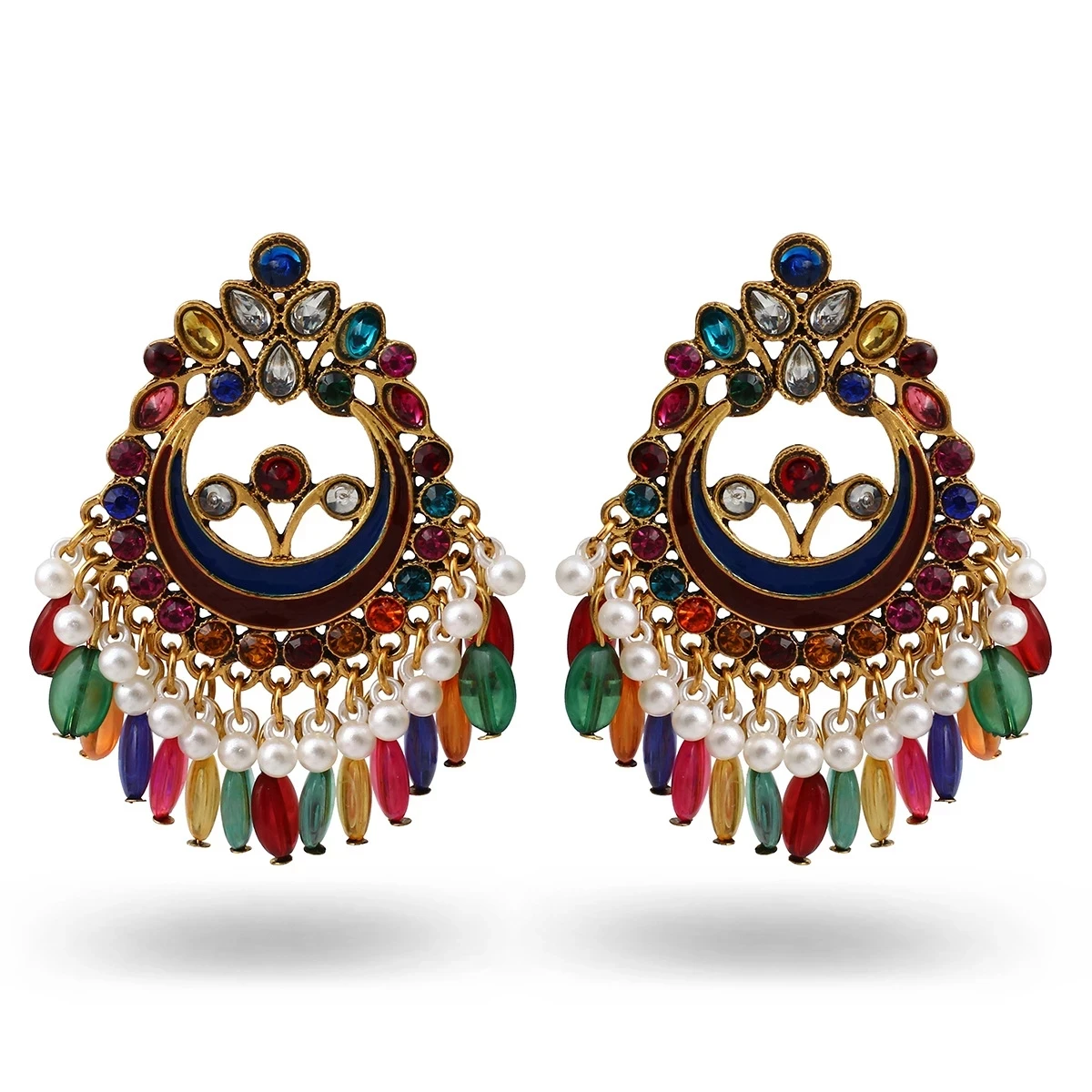 

Boho Retro Indian Jhumka Earrings Women Colorful Crystal Geometric Earrings Ethnic Statement Earrings Fashion Jewelry Gift