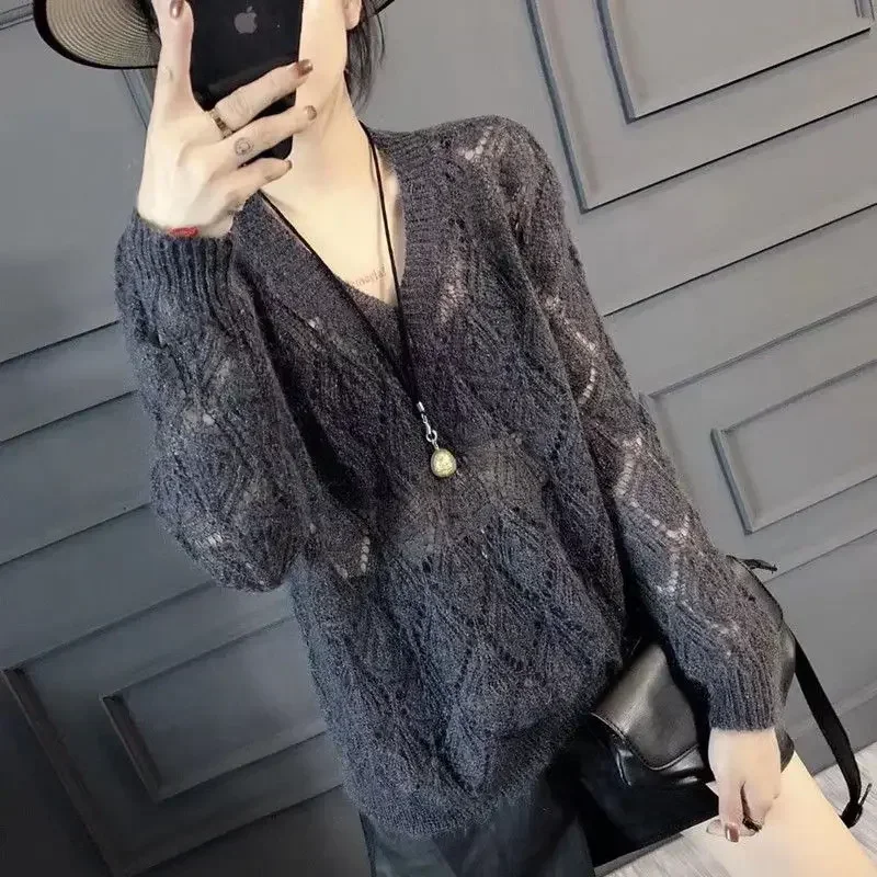 2024 ранняя весна новый свободный и ленивый стильный свитер женский тонкий