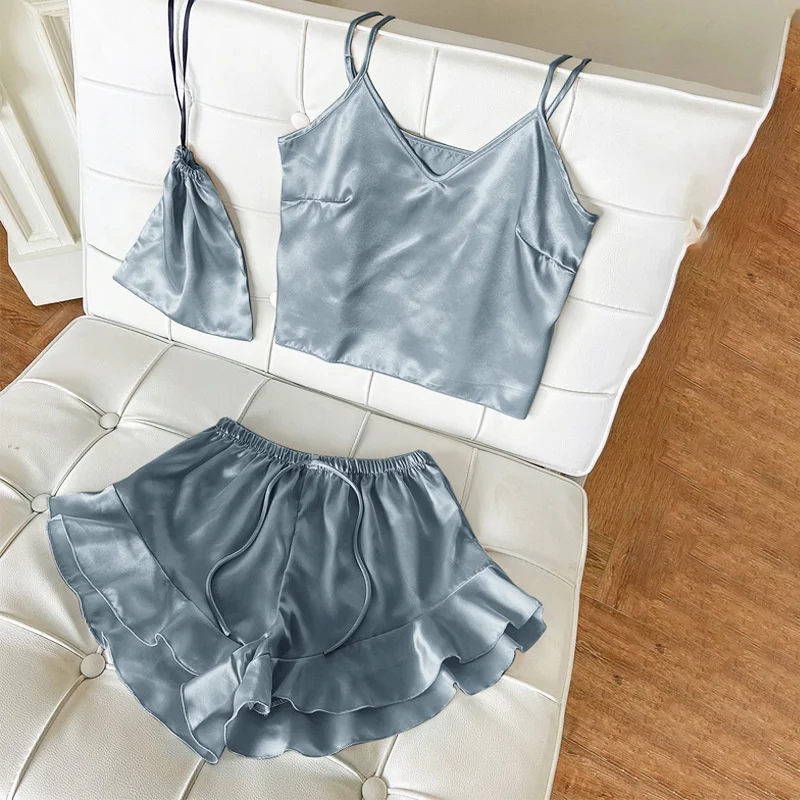 

Lisacmvpnel Fashion Sexy 3 Pcs Suspender Vest Shorts Pajamas Women's Home Suit Casual Sleepwear